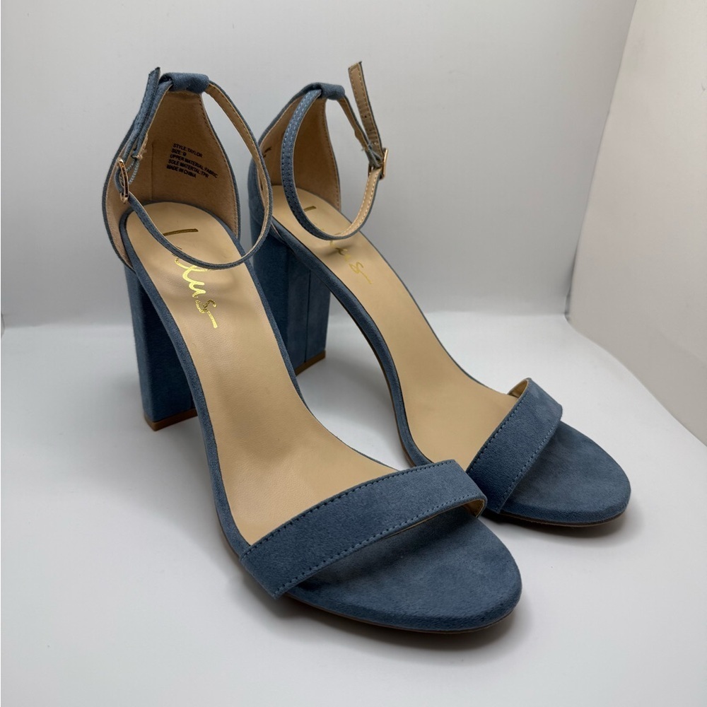 Lulus Taylor Dusty Blue Suede Ankle Strap Block Heel Sandal Women’s Sz 9